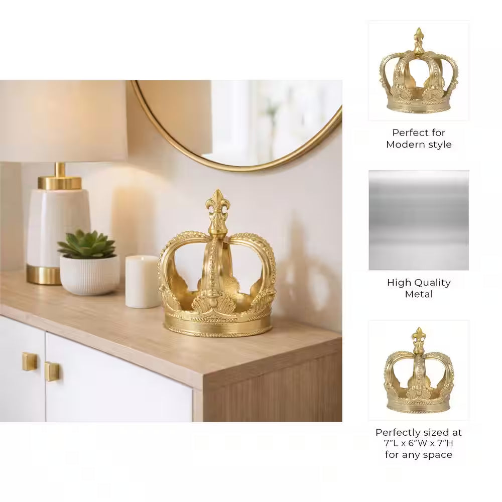 6.25 In. X 7 In. Gold Metal Decorative Embossed Crown Figurine