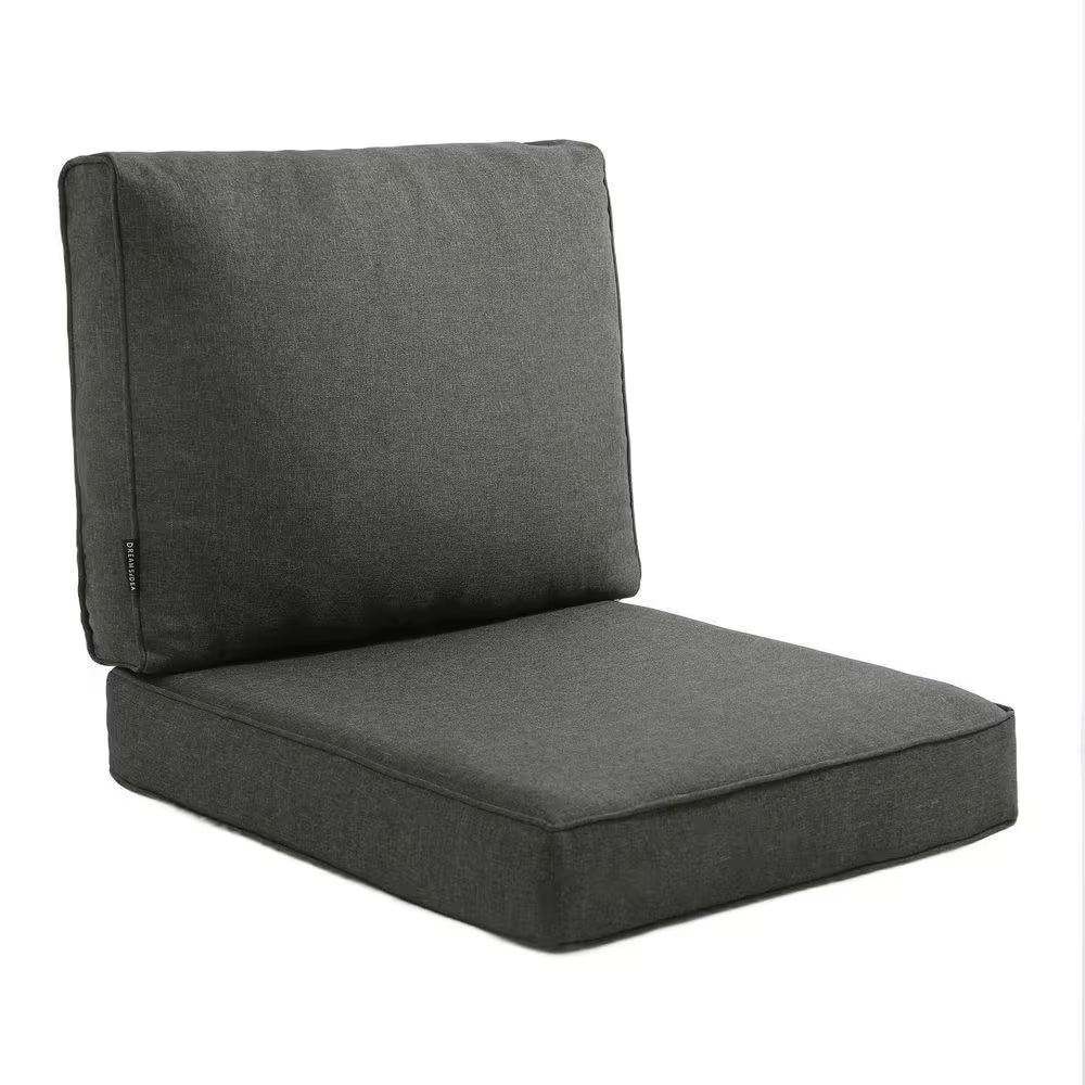 Outdoor Chair Cushions 2-Piece 19 X 20 + 23 X 24 In. Deep Seat and Backrest Cushion Set for Patio Furniture in Dark Gray