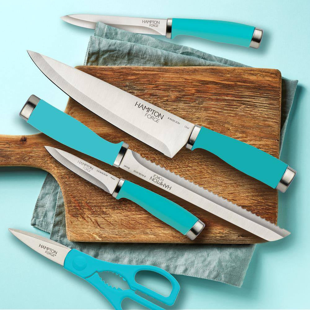 Epicure 15-Piece Stainless Steel Knife Set with Storage Block in True Aqua