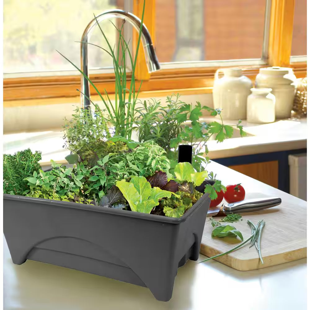 12 In. X 20 In. Slate Resin Indoor/Outdoor Start Pickin' Raised Bed Herb Grow Box, Self-Watering with Improved Aeration