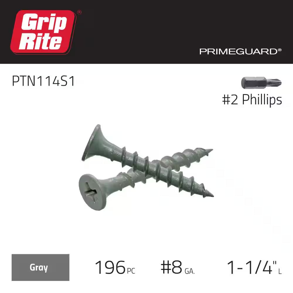 #8 X 1-1/4 In. #2 Phillips Bugle Head Coarse Thread Coated Exterior Wood Screws 1 Lb. Box