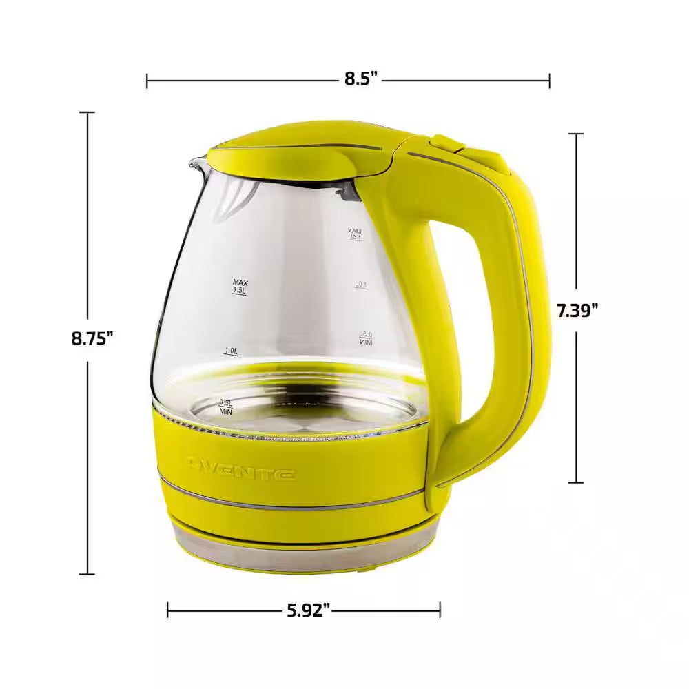 Illuminated 6.5-Cup Green Electric Kettle with Filter, Fast Heating and Auto-Shut Off