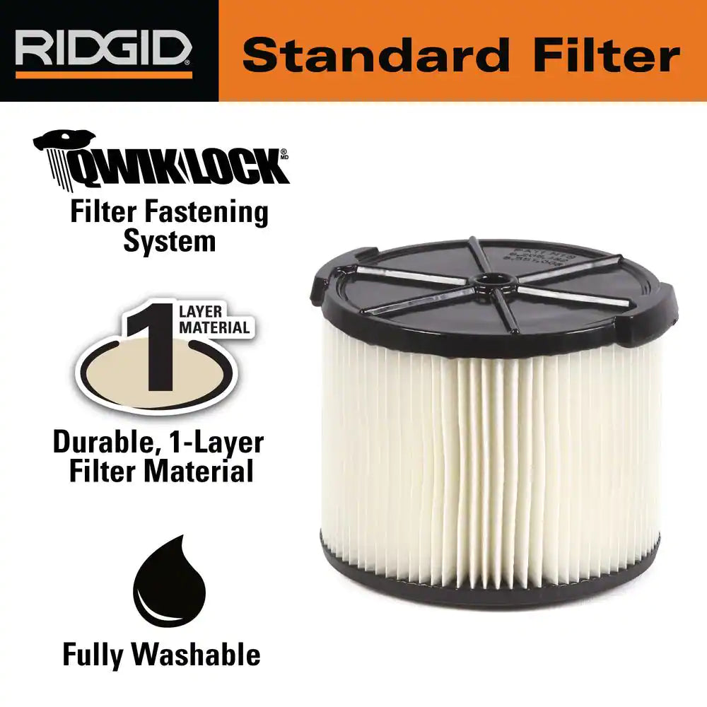 RIDGID  1-Layer Standard Pleated Paper Filter for 3 to 4.5 Gallon RIDGID Wet/Dry Shop Vacuums