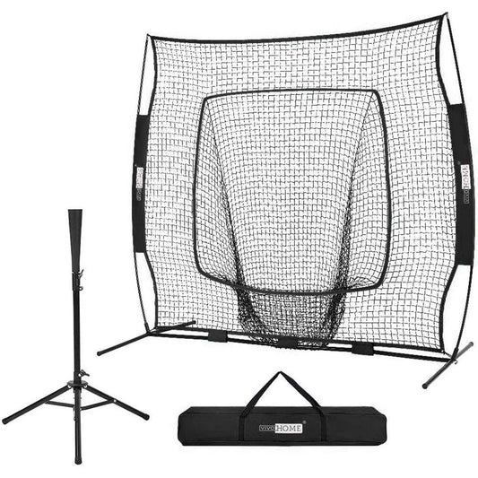 VIVOHOME 7 ft. x 7 ft. Baseball Backstop Softball Practice Net with Strike Zone Target Tee and Carry Bag