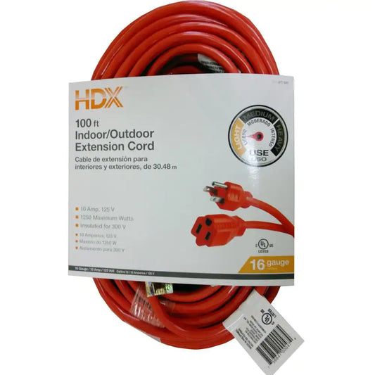 HDX 100 ft. 16/3 Indoor/Outdoor Extension Cord, Orange