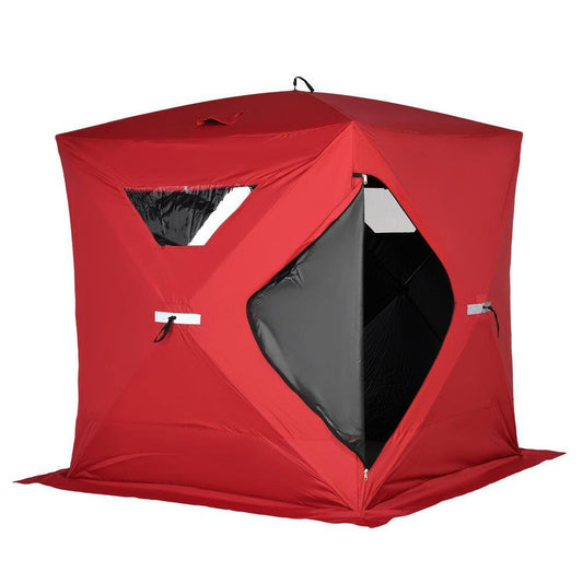 Outsunny 4-Person Ice Fishing Shelter Insulated Waterproof Portable Pop Up Ice Tent with 2-Doors for Outdoor Fishing in Red