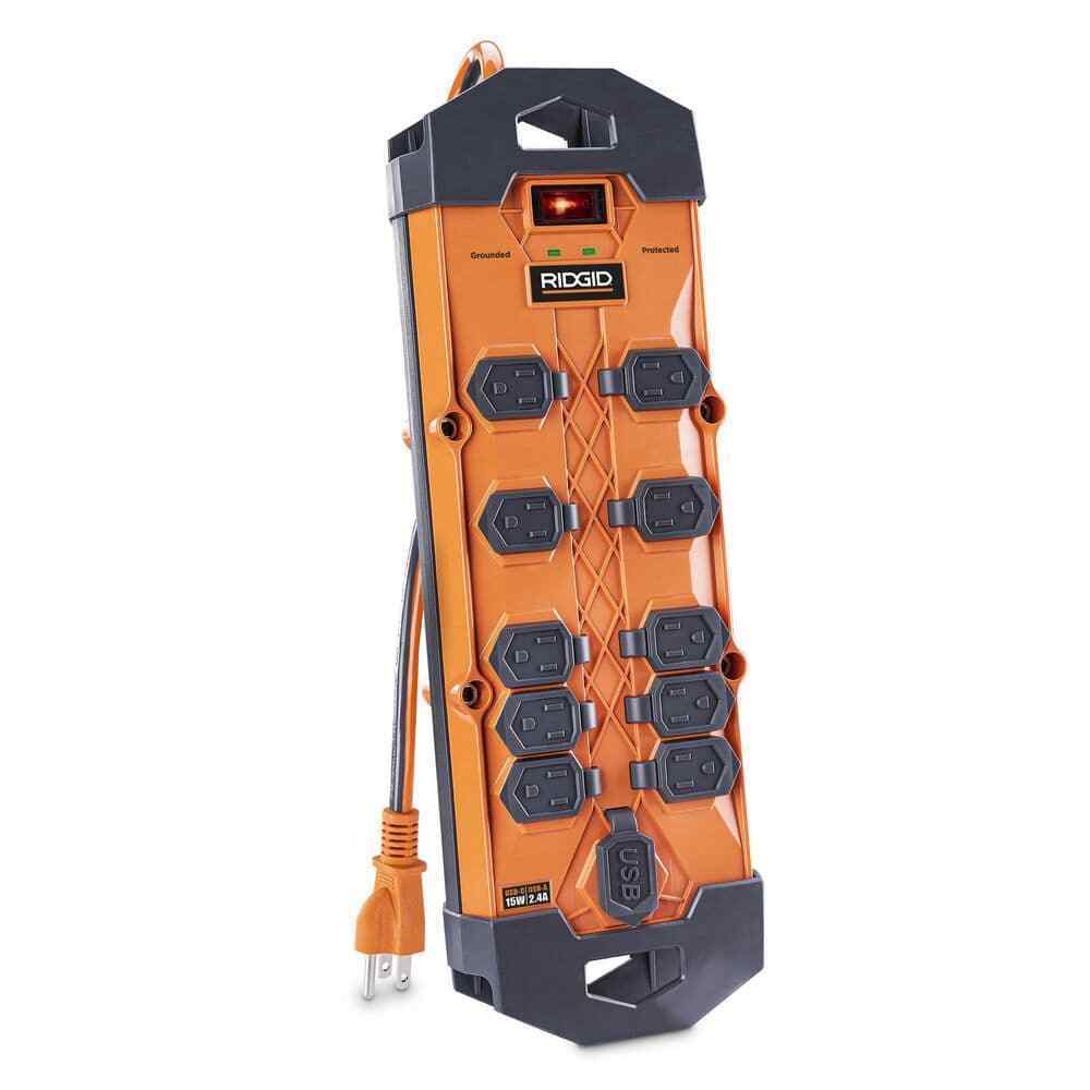 RIDGID  10 ft. Cord 10-Outlet, 2.4 Amp USB-A, 15-Watt USB-C, 4200J Surge Protector