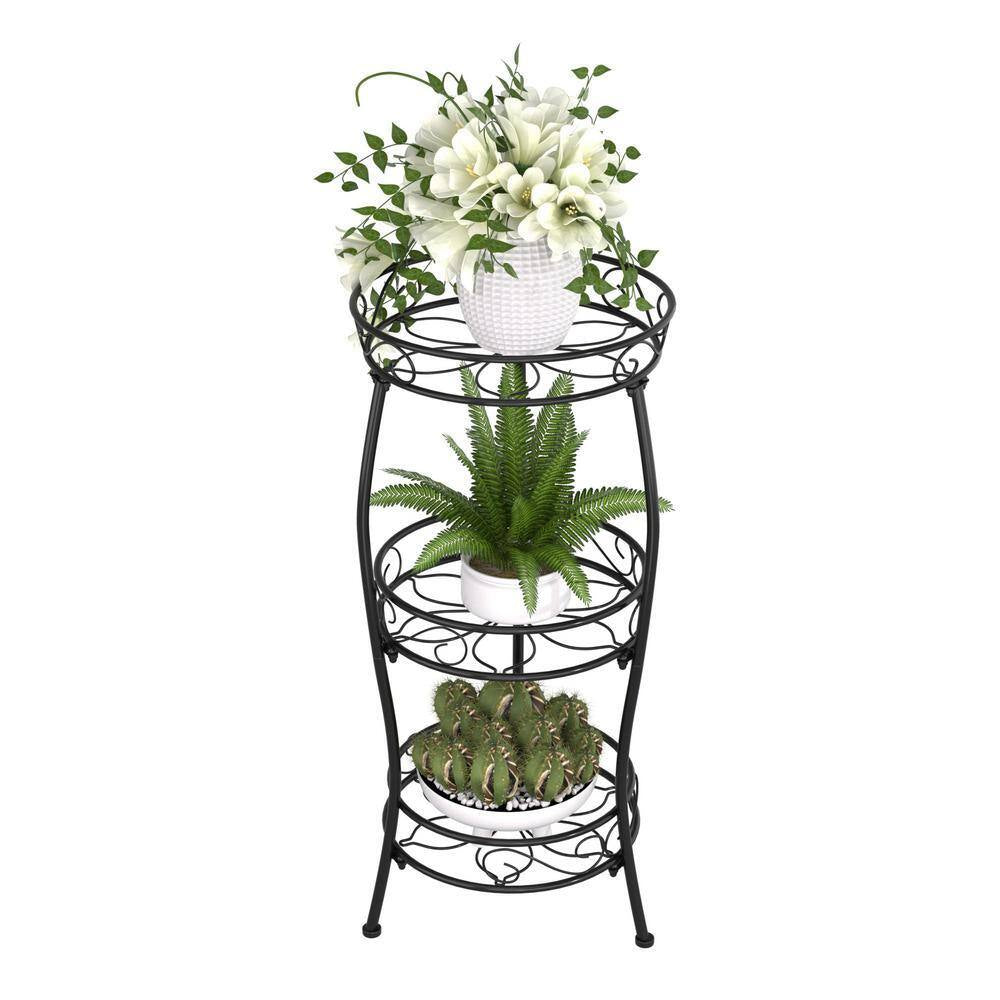 3-Tier Metal Plant Stand, Rustproof Iron, Heavy Duty Metal Indoor/Outdoor Flower Holder, Black 33.8 In.