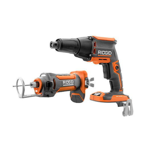 RIDGID 18V Brushless Cordless Drywall Screwdriver with Collated Attachment with 18V Drywall Cut-Out Tool (Tools Only)
