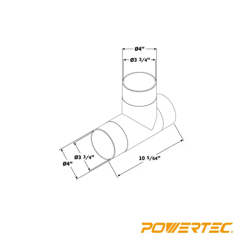 4 In. T-Fitting Dust Hose Connector for Dust Collection Systems