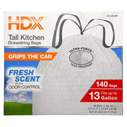 HDX 13 Gallon Scented Flex Drawstring Kitchen Trash Bags (140-Count)