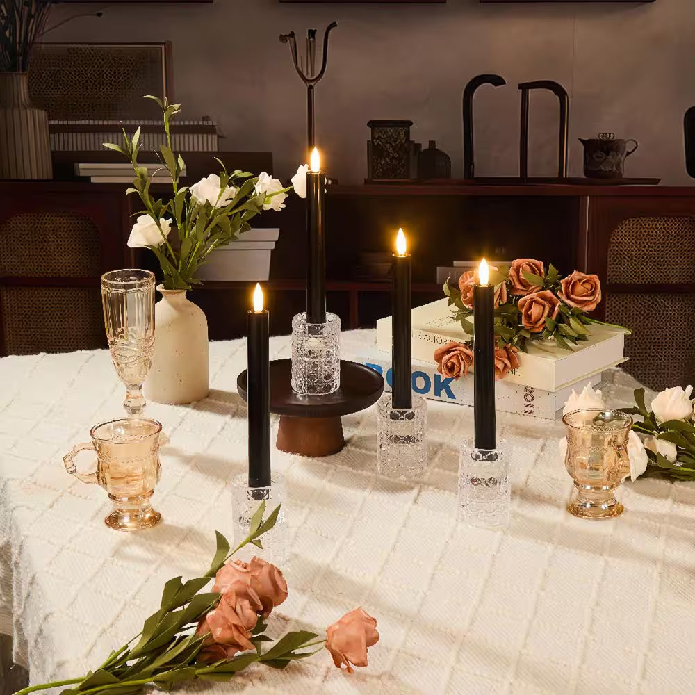 Black Battery Operated 3D Wick Flame Taper Candles (Set of 4)