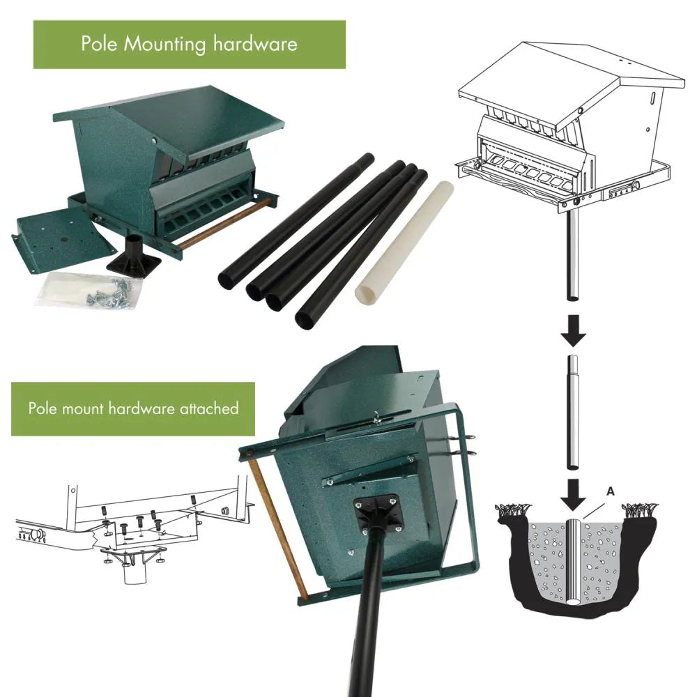 Metal Hanging/Post-Mount Squirrel-Resistant Hopper Bird Feeder - 15-Lb