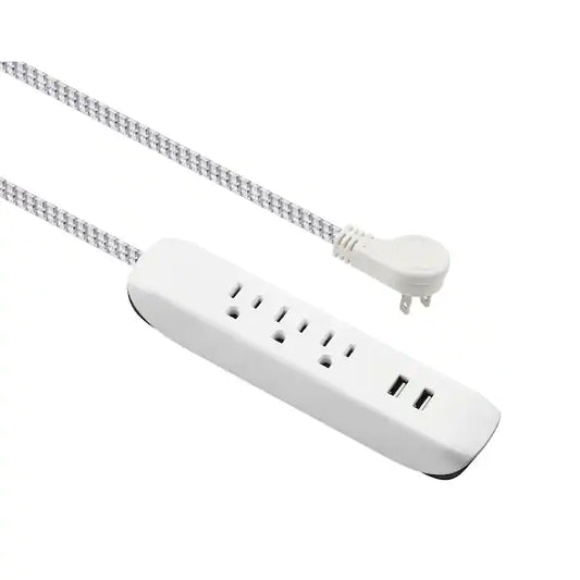 HDX 15 ft. 16/3 3 Outlet, 2 USB Braided Extension Cord in White and Grey
