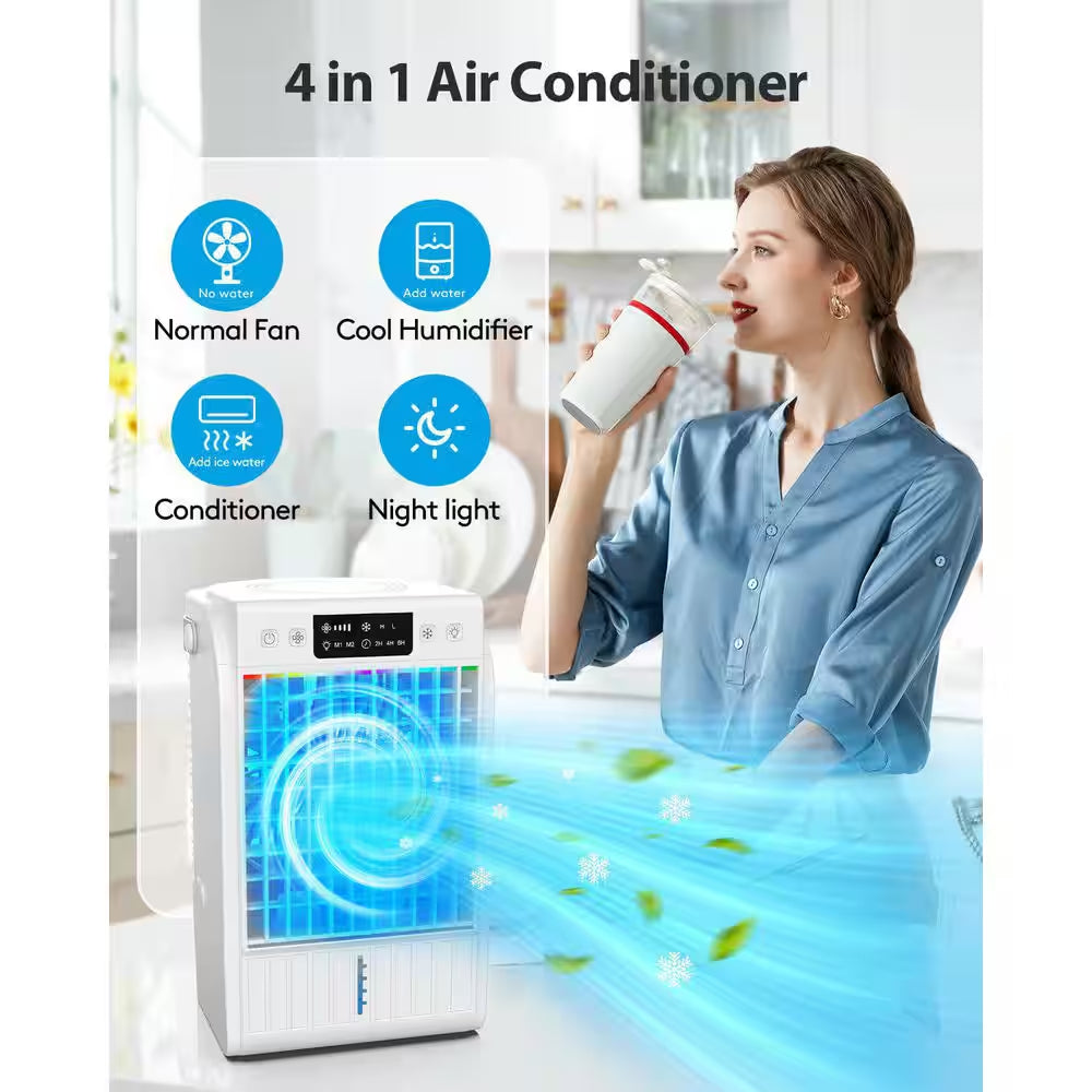 Portable Air Conditioner with 4-In-1 Function, 7 - Color Light, Extended Runtime, Cools Small Areas in White