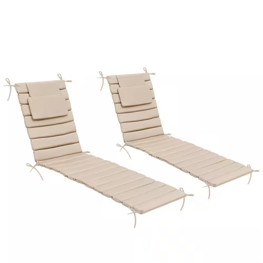 70.9 X 20.8 Inch 2 Pieces Beige Foldable Outdoor Chaise Lounge Cushion Fade Resistant Patio Cushion with Pillow and Ties