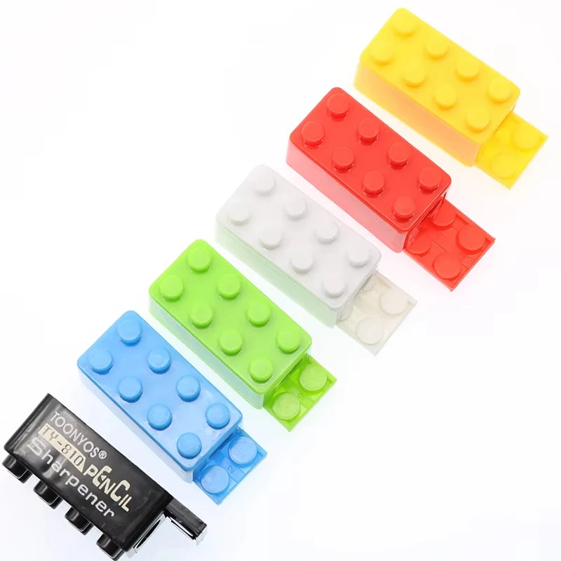 5/50Pcs Cartoon Plastic Building Blocks Pencil Sharpener for Children Office School Supplies Student Stationery Random Selection