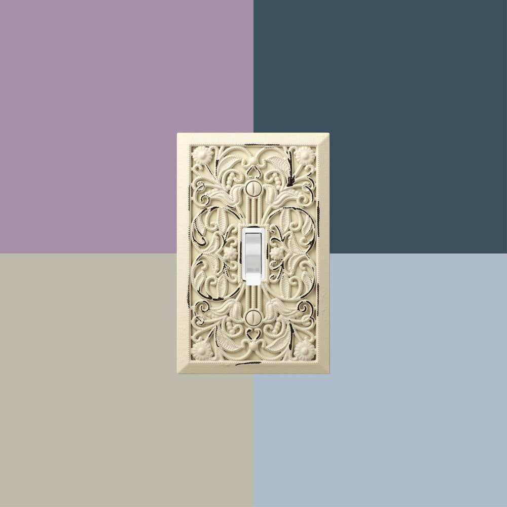 Filigree 1 Gang Toggle Metal Wall Plate - Antique White