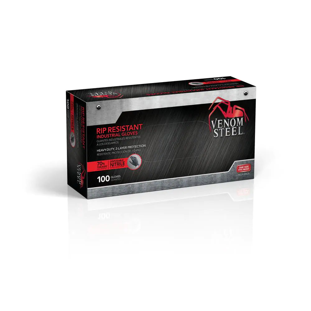 Heavy Duty Black Nitrile Gloves, One Size Fits Most (100 per Box)