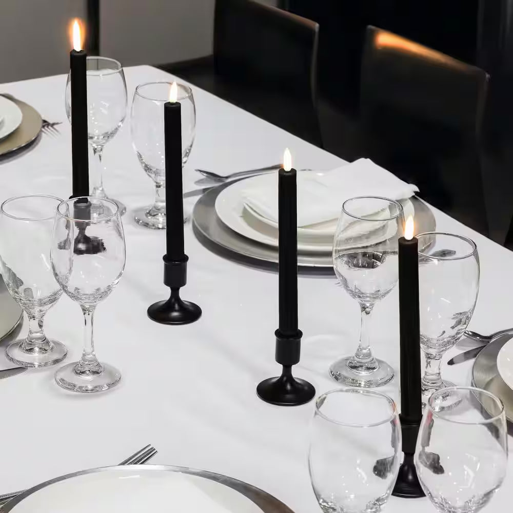 Black Battery Operated 3D Wick Flame Taper Candles (Set of 4)