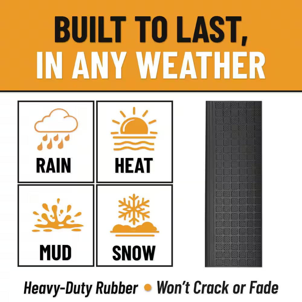Waterproof Easy-Clean Indoor/Outdoor Black 10 In. X 25.5 In. Non-Slip Rubber Bullnose Stair Tread Cover (Set of 5)