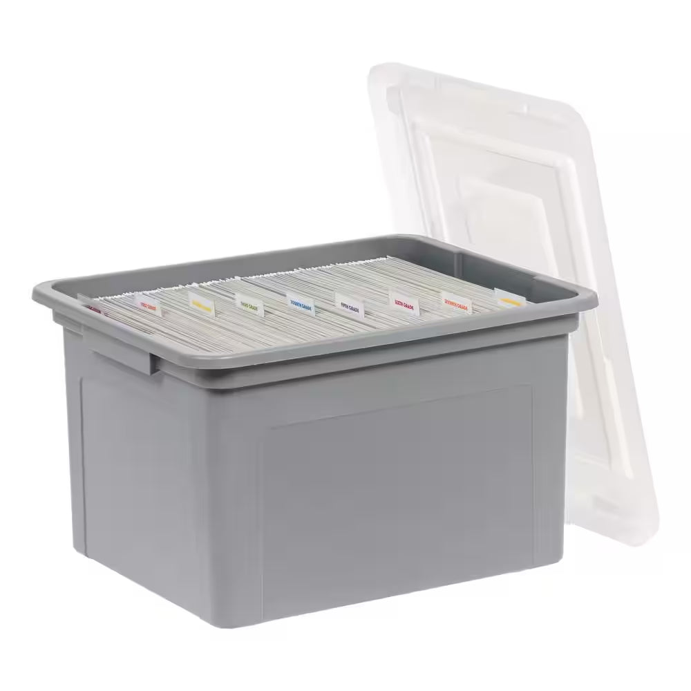 14.19 In. W X 10.88 In. H Snap Tight Plastic File Organizer Box, Gray with Clear Letter Size