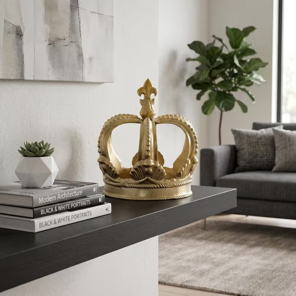 6.25 In. X 7 In. Gold Metal Decorative Embossed Crown Figurine