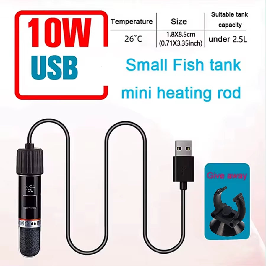 USB Mini Aquarium Heating Rod for Small Fish Tank 26°C Constant Temperature Aquarium Heater Submersible Thermostat Heater 10W