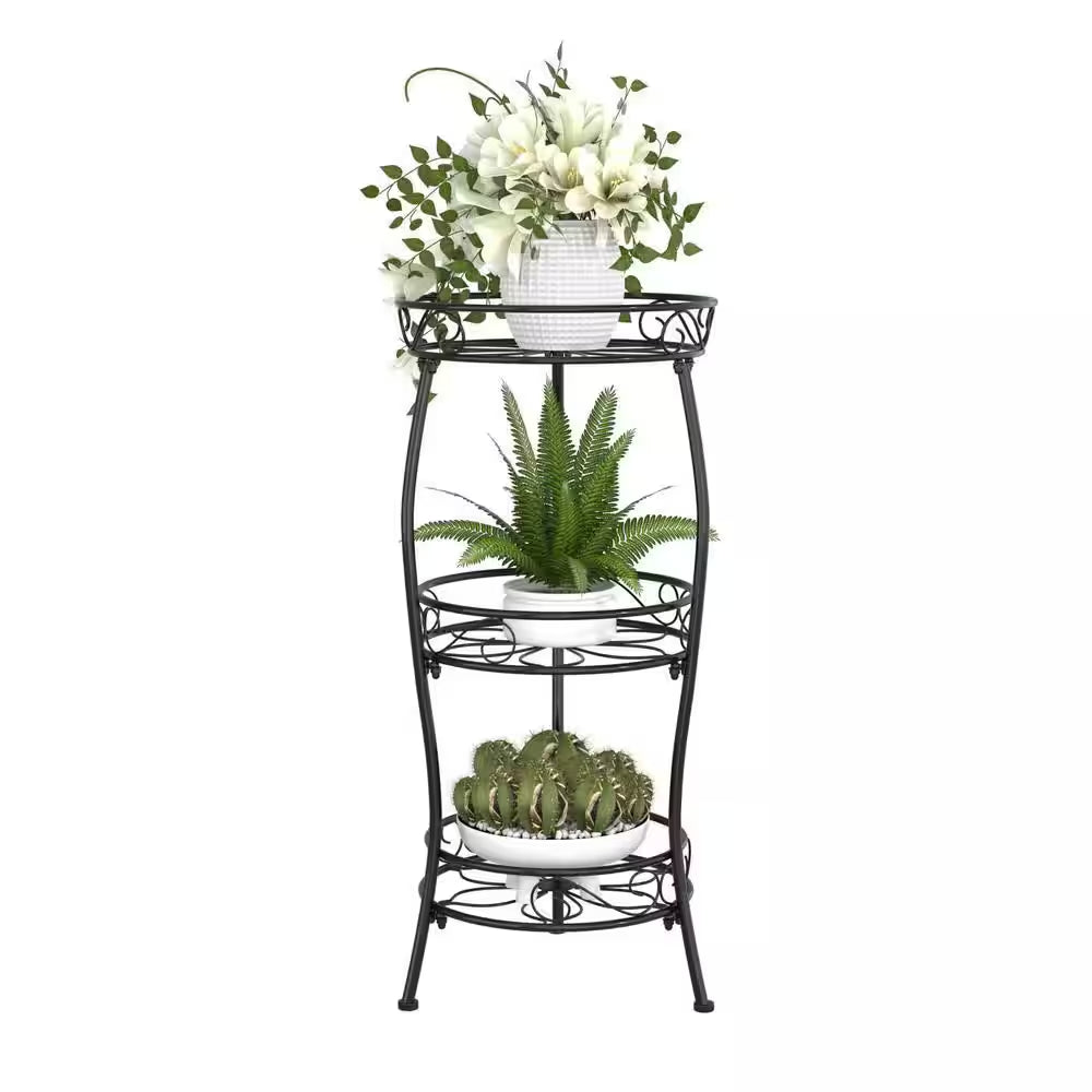 3-Tier Metal Plant Stand, Rustproof Iron, Heavy Duty Metal Indoor/Outdoor Flower Holder, Black 33.8 In.