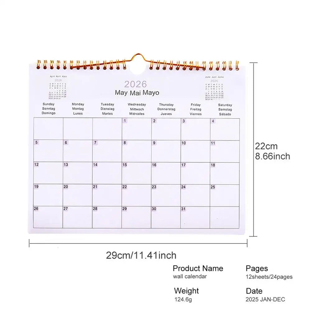 2026 Wall Calendar Multilingual 12-Month Coil Planner - Modern Decorative Calendar for Home, Classroom, Office & Living Room