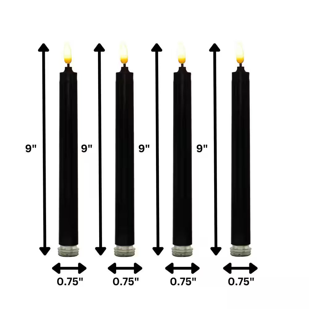 Black Battery Operated 3D Wick Flame Taper Candles (Set of 4)