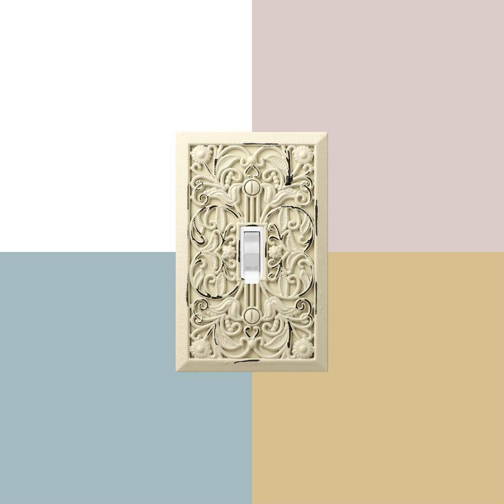 Filigree 1 Gang Toggle Metal Wall Plate - Antique White