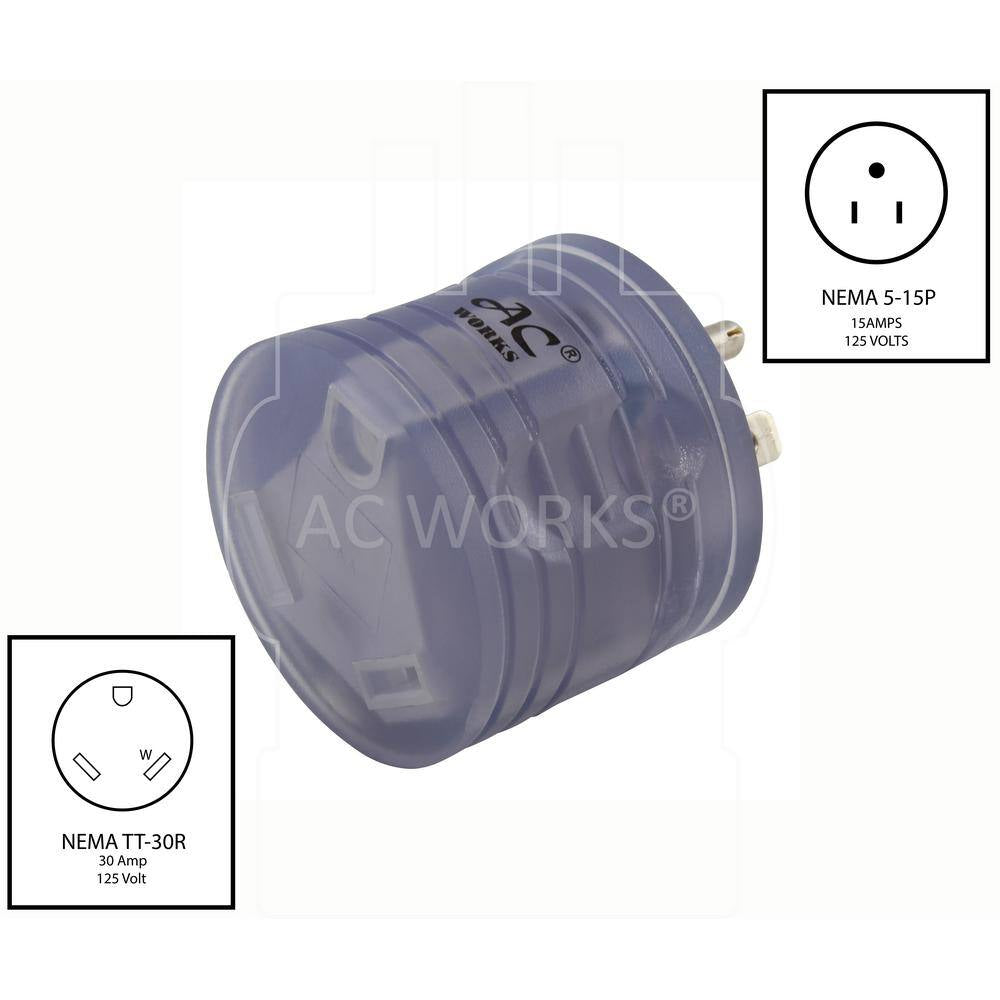 RV Adapter 15 Amp Household Plug to RV TT-30 30 Amp 125-Volt RV Female Connector with Power Indicator