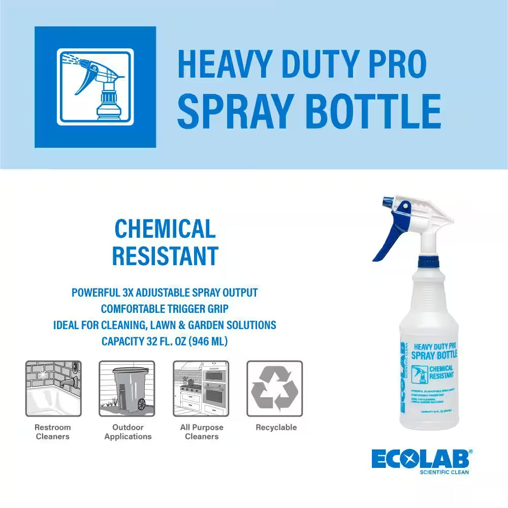 32 Oz. Heavy Duty Pro All Purpose Spray Bottle, Refillable Bottle with Adjustable Nozzle (4-Pack)