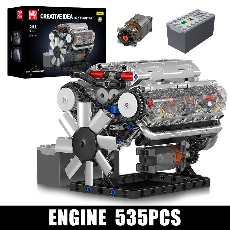 10088 the V8 Engine Building Block Assembly Technical Car Brick Set Educational Car Engine Toys Kids Christmas Gift