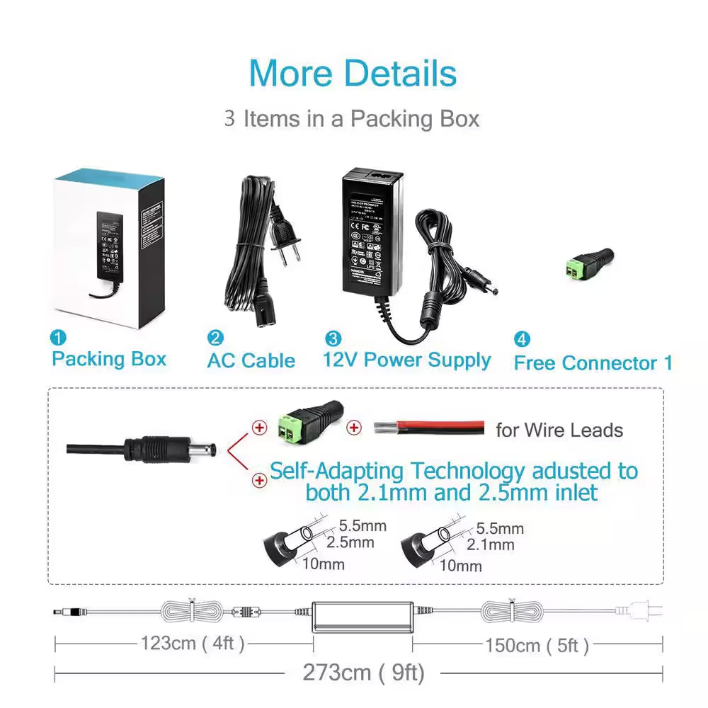 12V 5A 60W Power Supply AC DC Switching Adapter Wall Wart Converter Transformer 100-240V Input 12Vdc Output