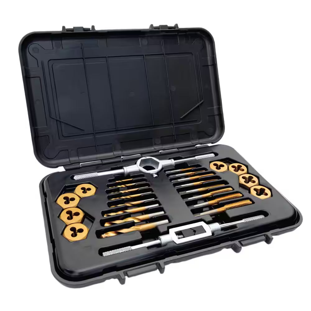 Titanium Nitride Coated Metric Tap, Die, and Drill Set (26-Piece)