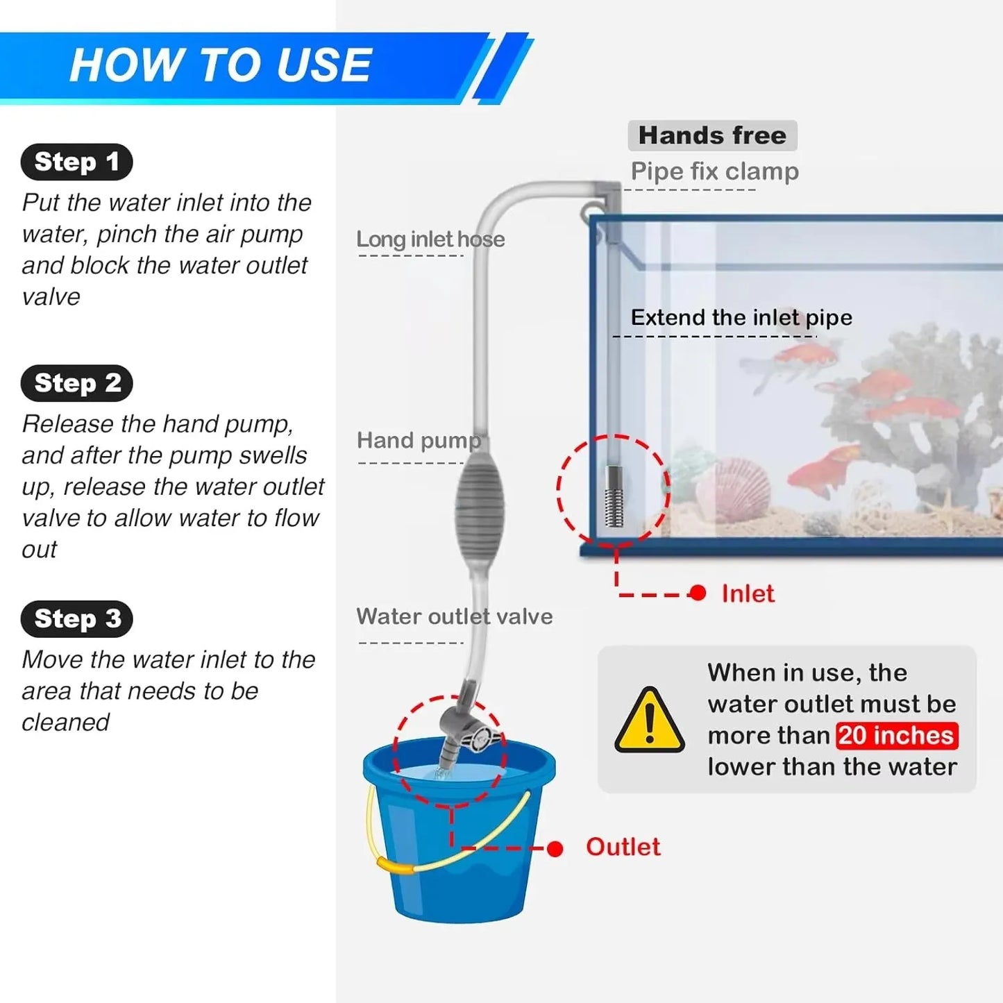 Fish Tank Siphon Vacuum Gravel Large Water Exchanger Aquarium Sand Cleaning and Water Changing Cleaning Kit with Extension Tube