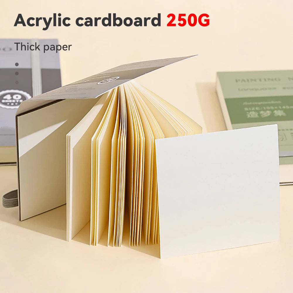 40 Sheets Portable Drawing Sketchbook Thick White Cardboard Mini Graphite Art Book for Watercolor Painting