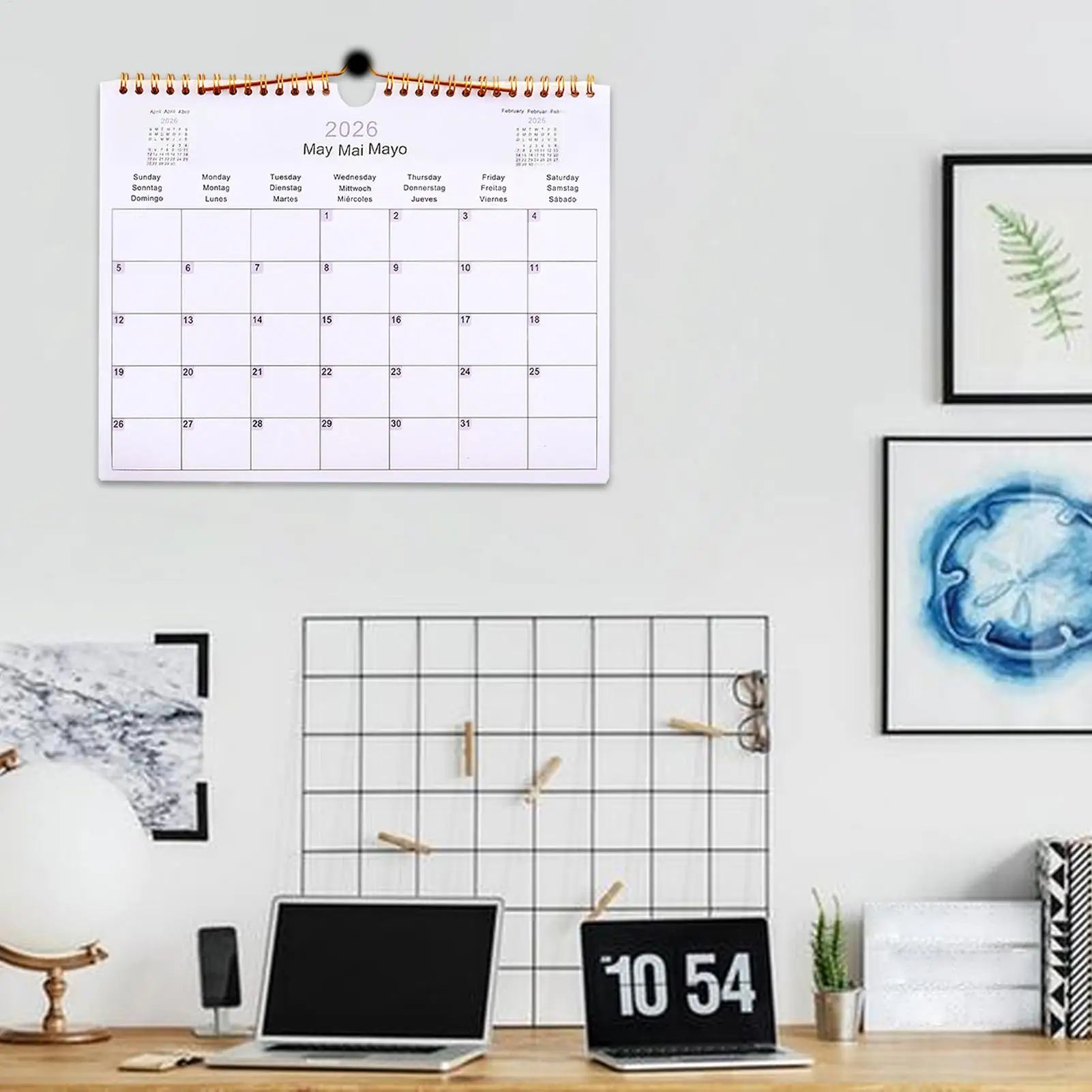 2026 Wall Calendar Multilingual 12-Month Coil Planner - Modern Decorative Calendar for Home, Classroom, Office & Living Room