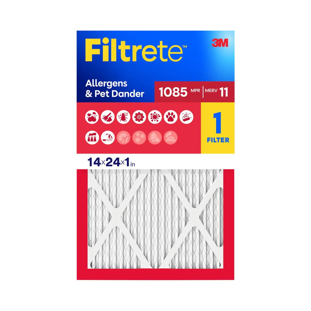 16 X 25 X 1 MERV 11 1085 MPR Allergens Pet Dander Electrostatic Pleated Air Filter