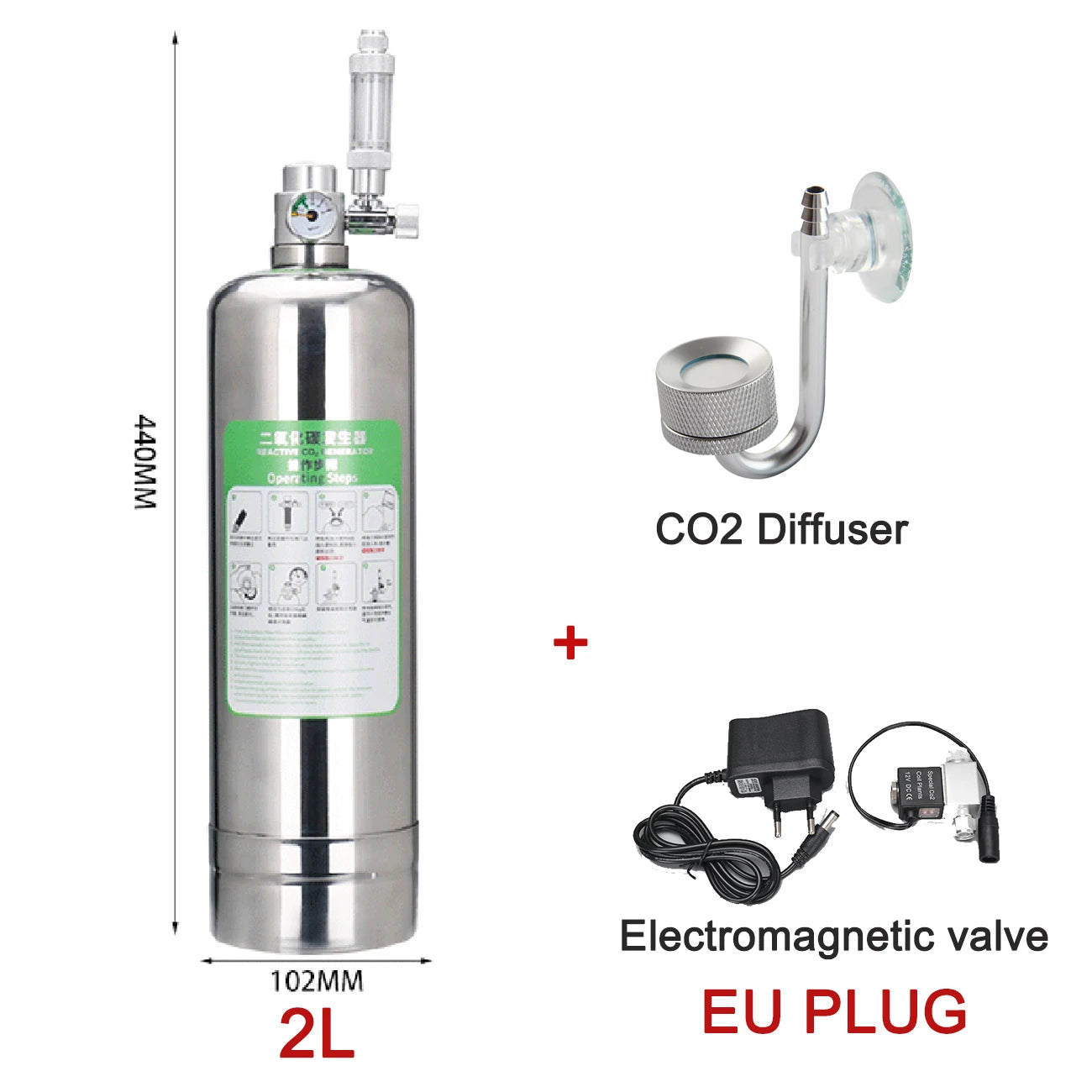 Aquarium CO2 Generator System Kit Stainless Steel CO2 Cylinder Generator System Carbon Dioxide Reactor Kit for Plant Fish