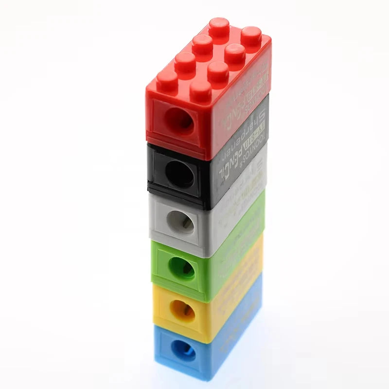 5/50Pcs Cartoon Plastic Building Blocks Pencil Sharpener for Children Office School Supplies Student Stationery Random Selection