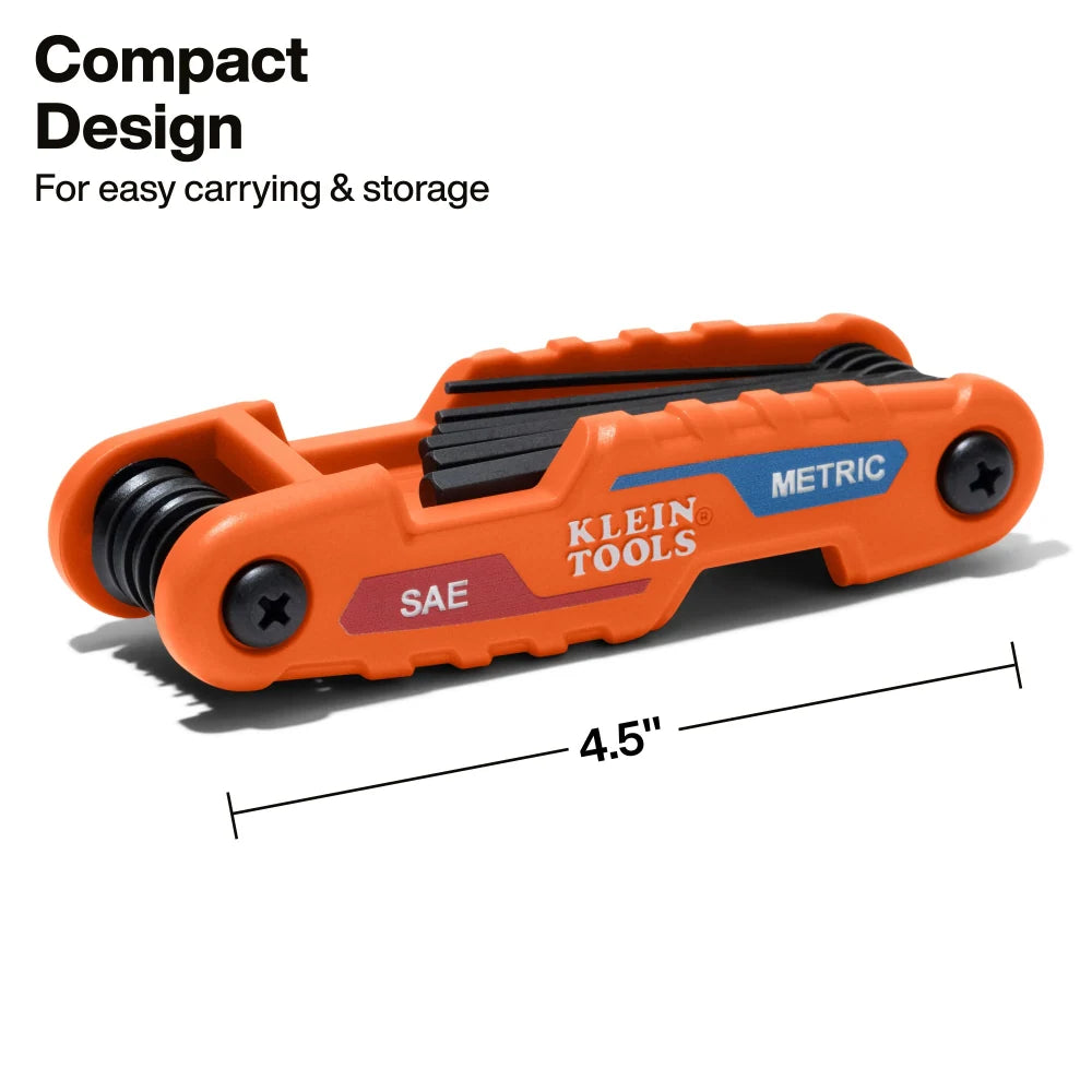 Compact Folding Hex Key Set, 12-Key, SAE, Metric Sizes