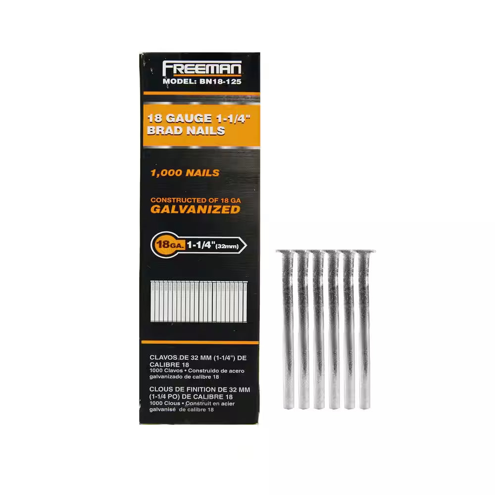 18-Gauge 1-1/4 In. Glue Collated Electrogalvanized Brad Nails-1000 Ct.-Indoor/Covered Outdoor-Trim, Moulding, Baseboards