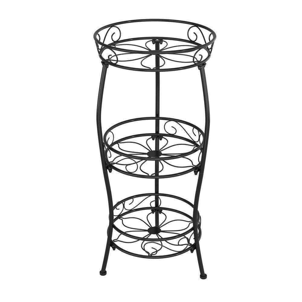 3-Tier Metal Plant Stand, Rustproof Iron, Heavy Duty Metal Indoor/Outdoor Flower Holder, Black 33.8 In.