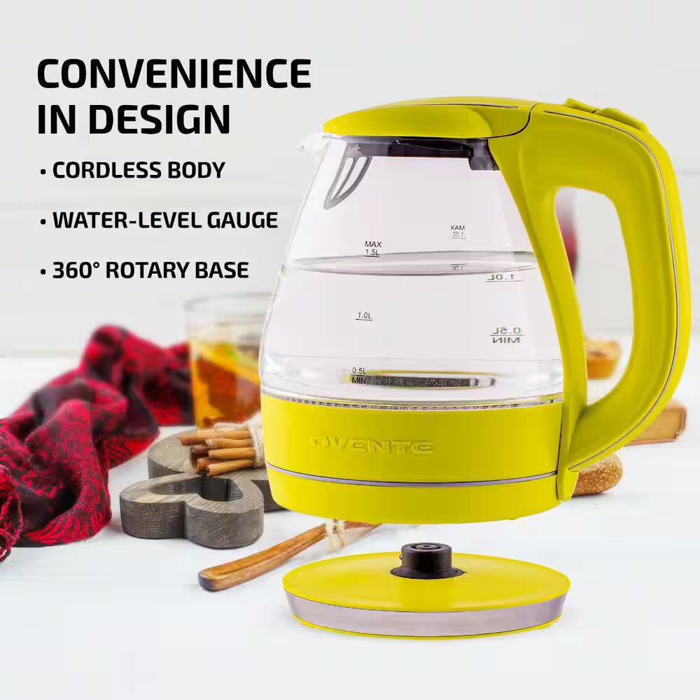 Illuminated 6.5-Cup Green Electric Kettle with Filter, Fast Heating and Auto-Shut Off