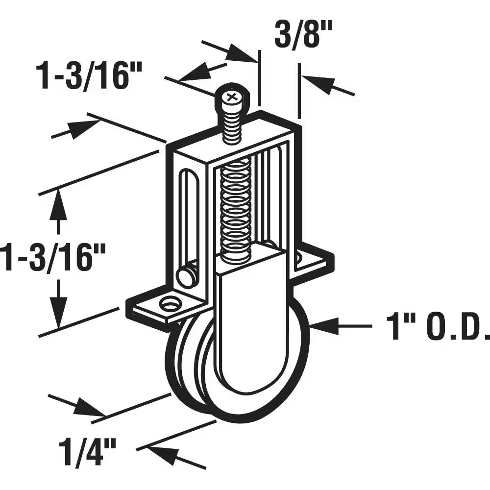 1 In. Nylon Spring-Loaded Sliding Screen Door Rollers, Columbia (2-Pack)