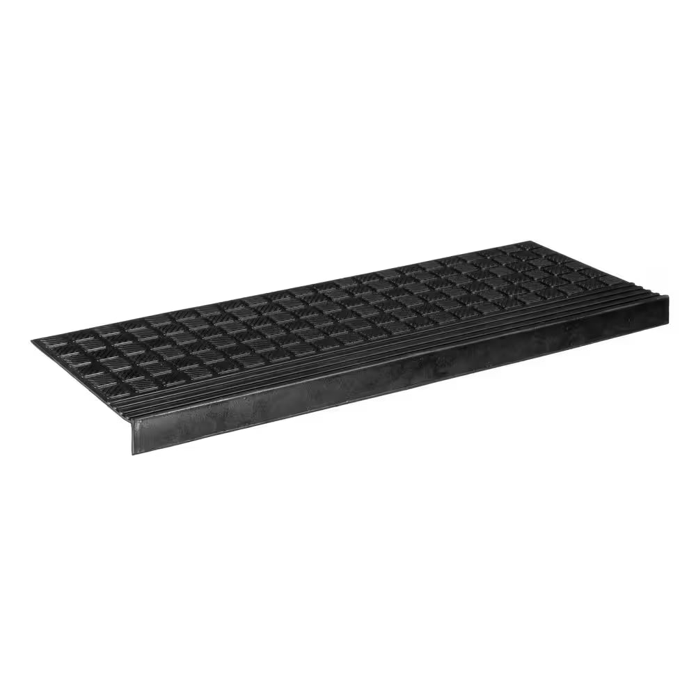 Waterproof Easy-Clean Indoor/Outdoor Black 10 In. X 25.5 In. Non-Slip Rubber Bullnose Stair Tread Cover (Set of 5)
