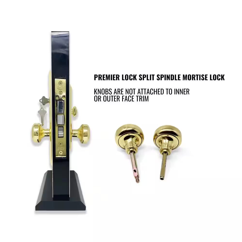 Brass Mortise Entry Left Hand Door Lock Set with 2.5 In. Backset, 2 SC1 Keys and Swivel Spindle